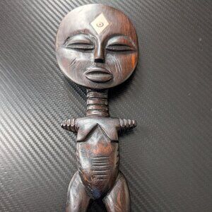 Vintage Ebony African Akua Ba Fertility Doll w/Mother of Pearl Inlay.